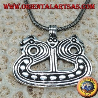 Pendant in silver ship with Viking Drakkar dragons