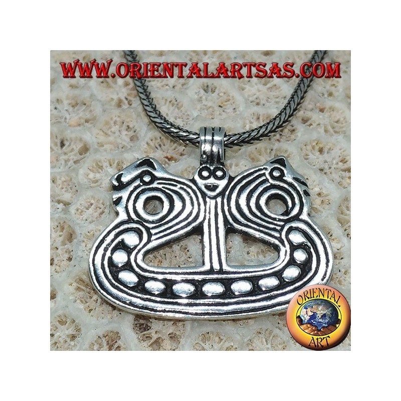 Pendant in silver ship with Viking Drakkar dragons