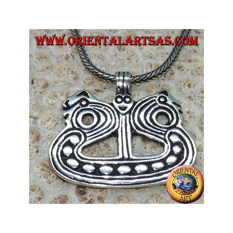Pendant in silver ship with Viking Drakkar dragons
