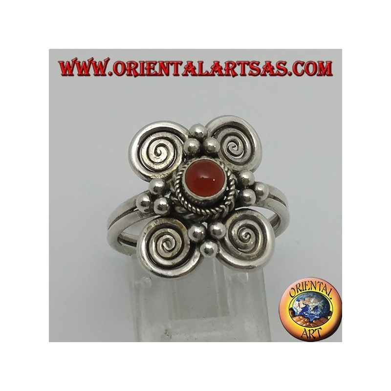 Silberring mit rundem Karneol und 4 Spiralen