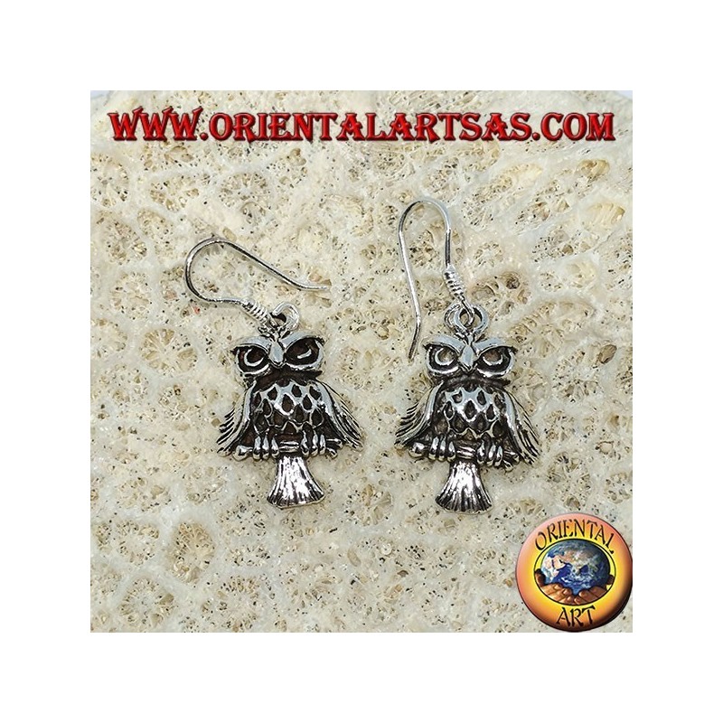 Silver earrings in the shape of owl, owl
