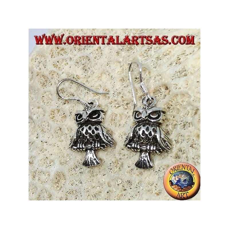 Silver earrings in the shape of owl, owl