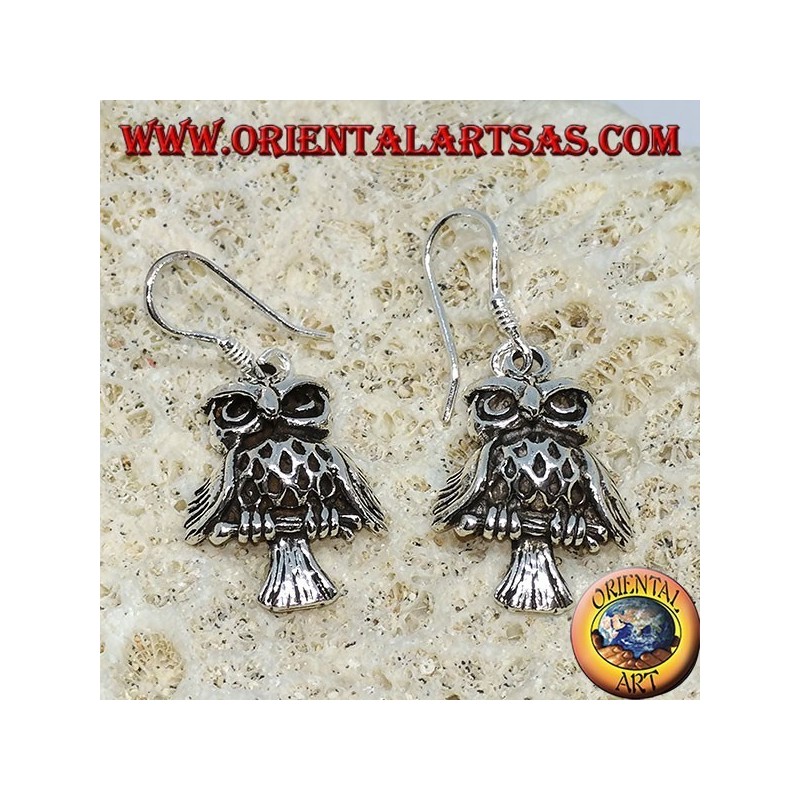 Silver earrings in the shape of owl, owl