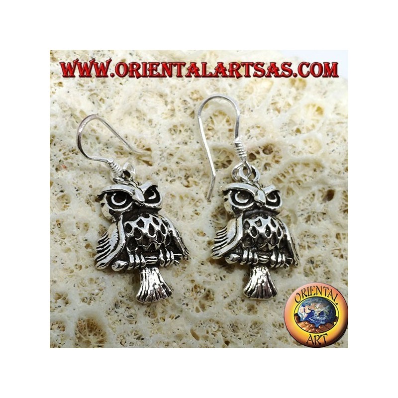 Silver earrings in the shape of owl, owl