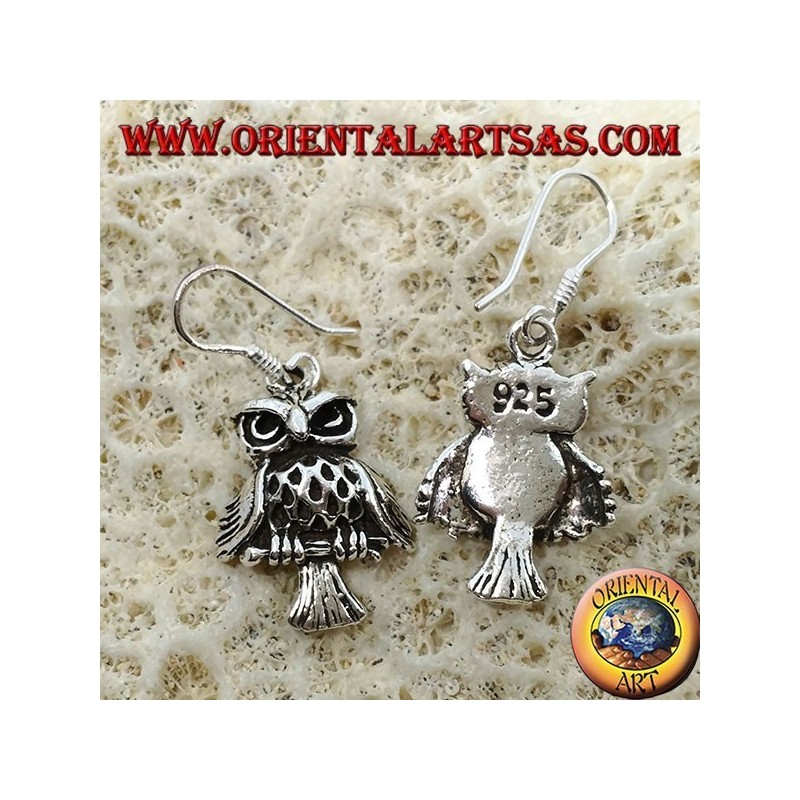 Silver earrings in the shape of owl, owl