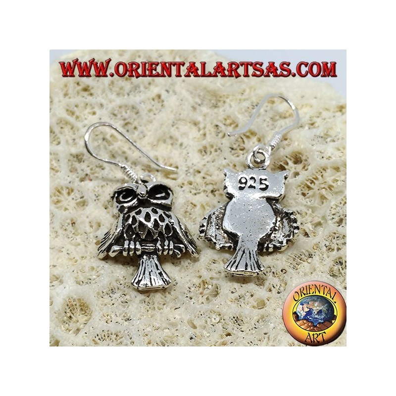 Silver earrings in the shape of owl, owl