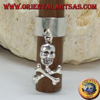 Ohrstulpe in Silberband mit Anhänger-Totenkopf