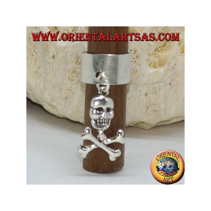Ear Cuff in silver band with pendant skull