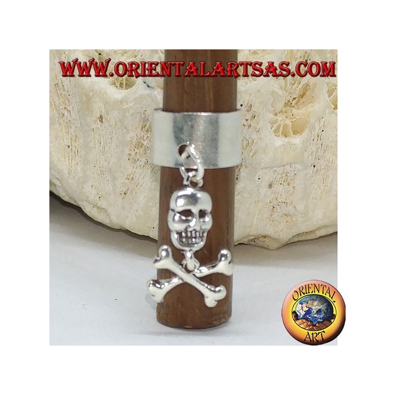 Ear Cuff en banda plateada con calavera colgante
