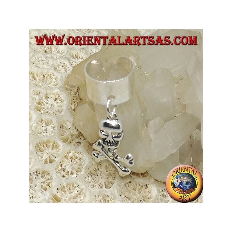 Ear Cuff en banda plateada con calavera colgante