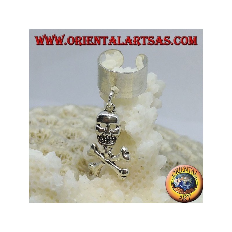 Ear Cuff in argento a fascia con teschio pendente