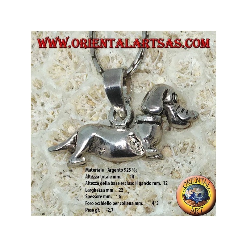 Pendentif en argent du chien teckel mobile (tourne la tête)