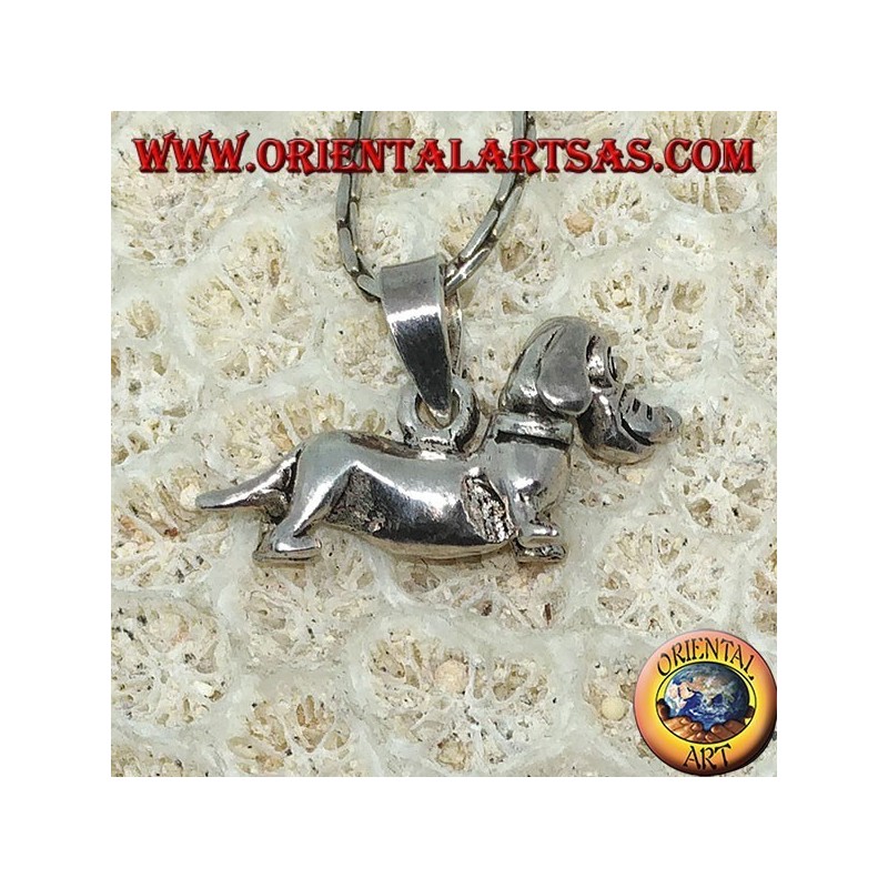 Colgante de plata del perro dachshund móvil (gira su cabeza)