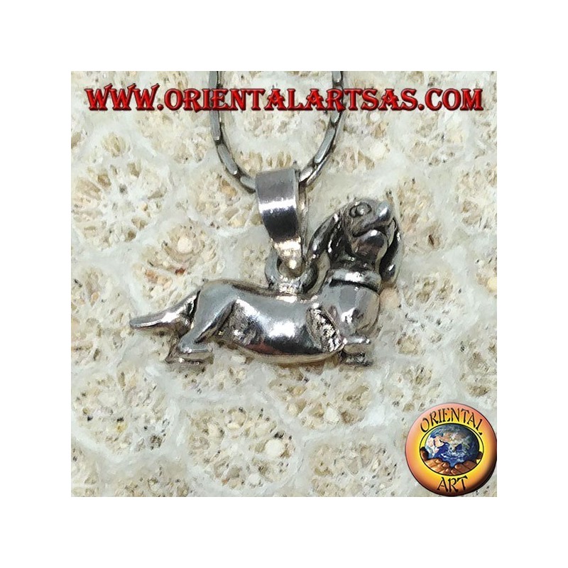 Colgante de plata del perro dachshund móvil (gira su cabeza)