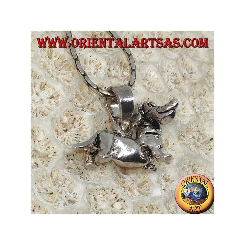 Silver pendant the mobile dachshund dog (turns his head)