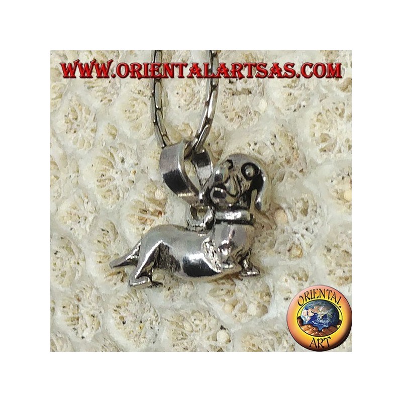 Silver pendant the mobile dachshund dog (turns his head)