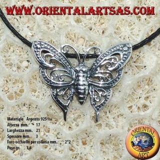 Silver pendant of a butterfly with two hooks for necklace