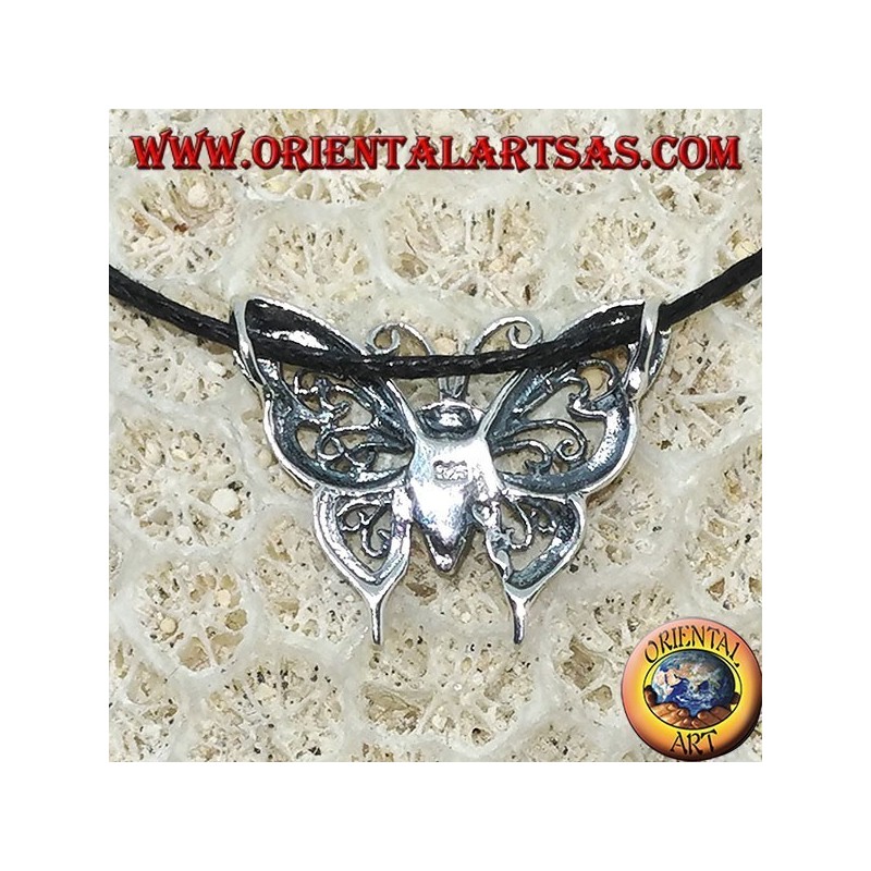 Silver pendant of a butterfly with two hooks for necklace
