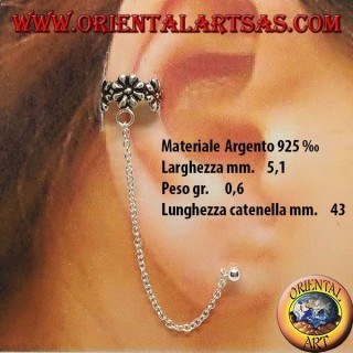 Orecchino Ear Cuff con catenella in argento, fiorellini