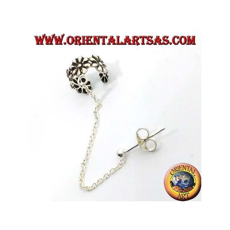 Orecchino Ear Cuff con catenella in argento, fiorellini