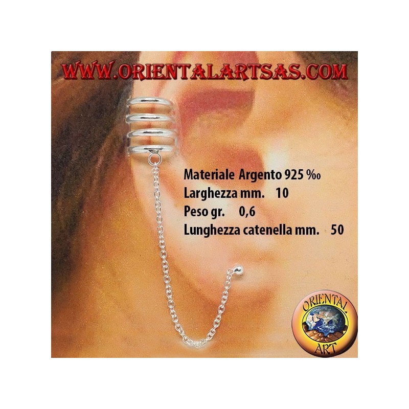 Ear Cuff Earring with silver chain, with four circles
