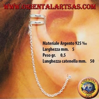Ear Cuff Earring with silver chain, with two circles