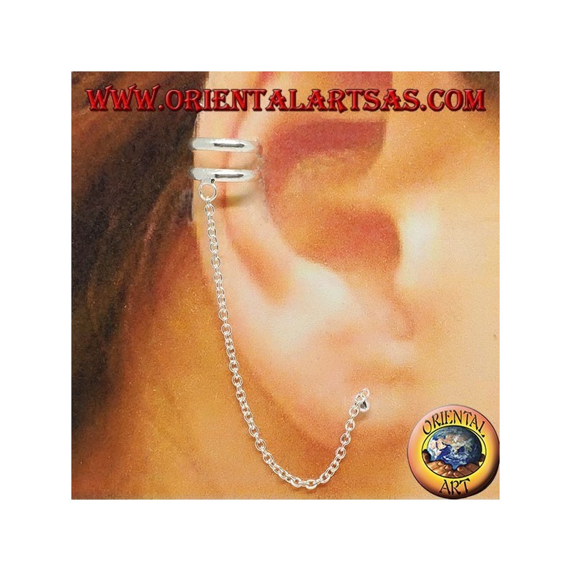 Boucle d'oreille manchette d'oreille avec chaîne en argent, avec deux cercles