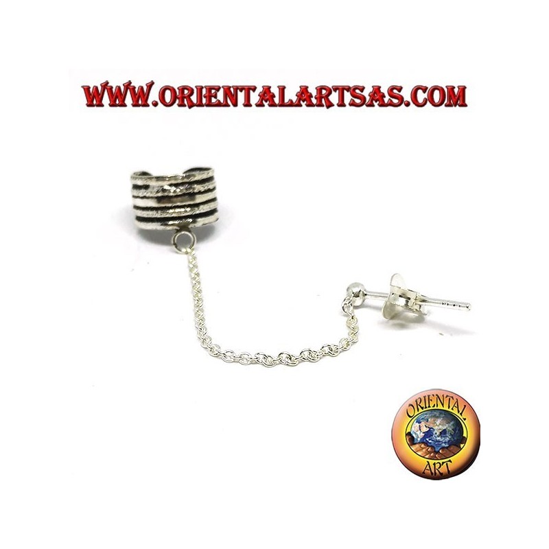 Boucle d'oreille manchette d'oreille avec chaîne en argent, bande rayée