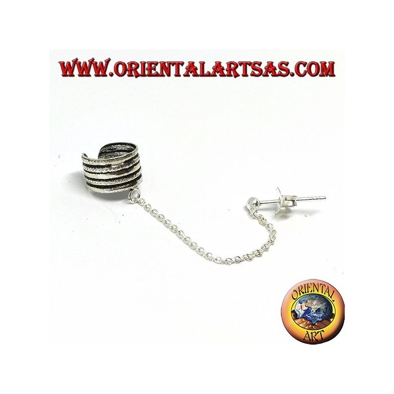 Boucle d'oreille manchette d'oreille avec chaîne en argent, bande rayée