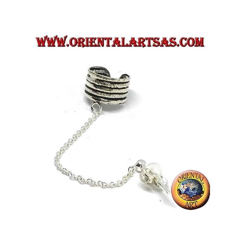 Pendiente Ear Cuff con cadena de plata, banda de rayas