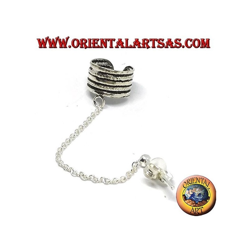Ear Cuff Earring with silver chain, striped band
