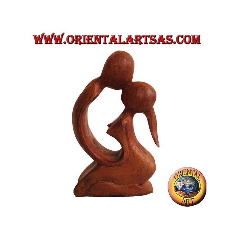 Sculpture bisou en bois de suar, 15 cm