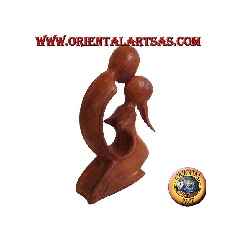 Skulptur Kuss in Suar Holz, 15 cm