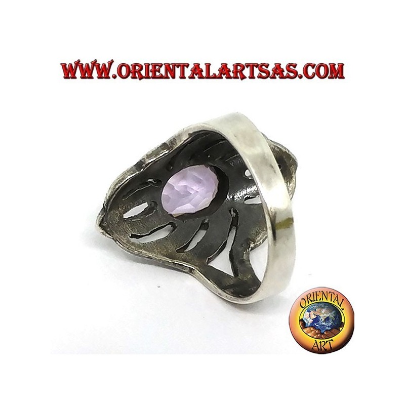Silberring mit Markasit und natürlichem ovalen Amethyst