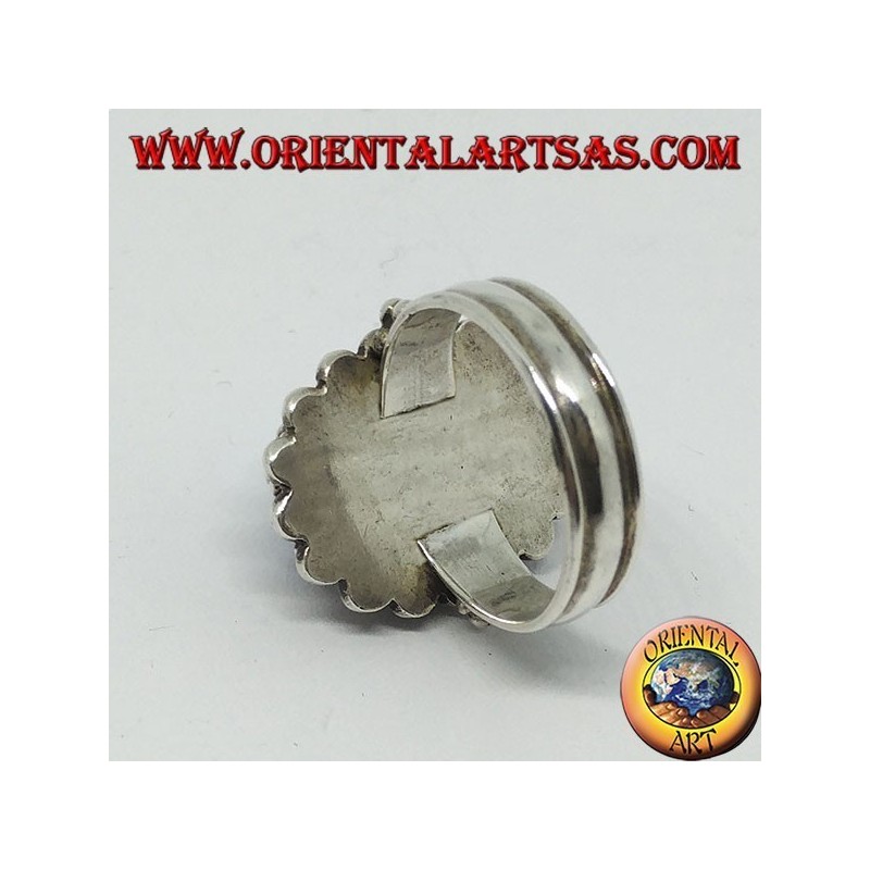 Anello in argento con lapislazzulo ovale grande contornata di palline