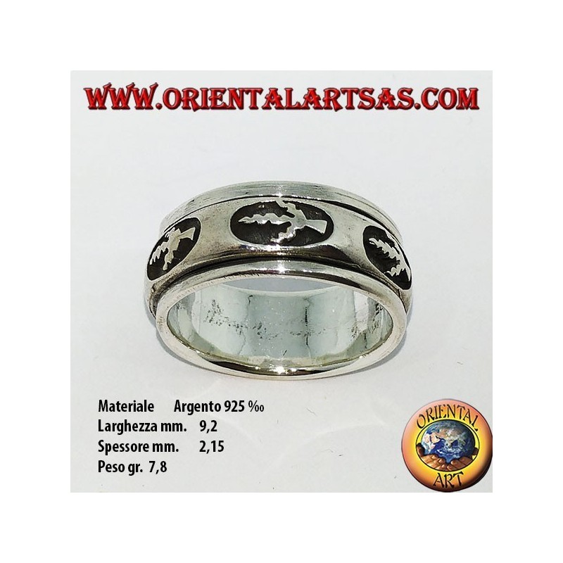 Ring in silberfarbenem Antistressring mit Blatt mit tiefem Relief