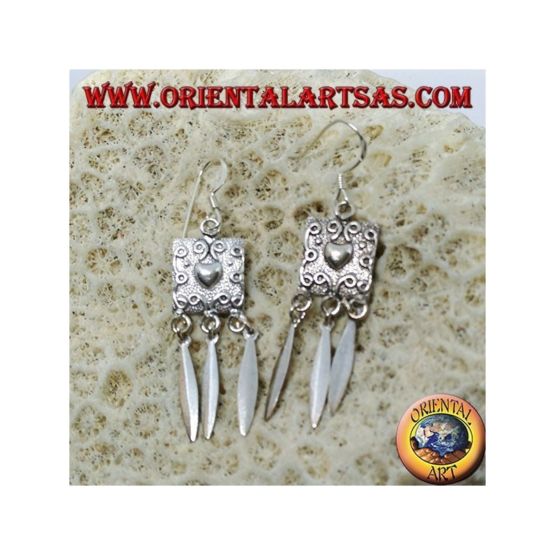 Silver earrings, heart shield and pendants