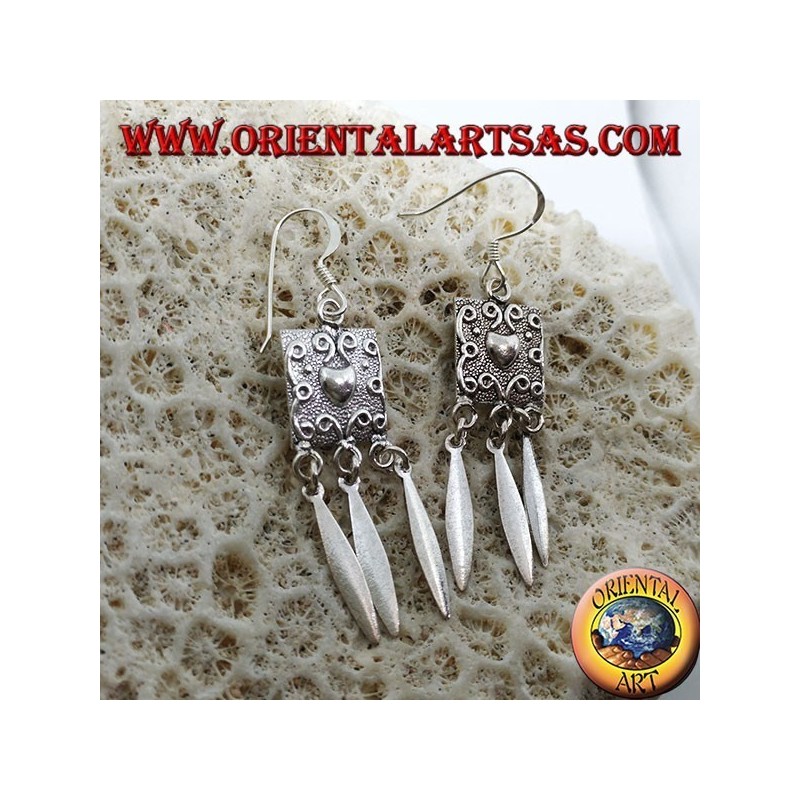 Silver earrings, heart shield and pendants