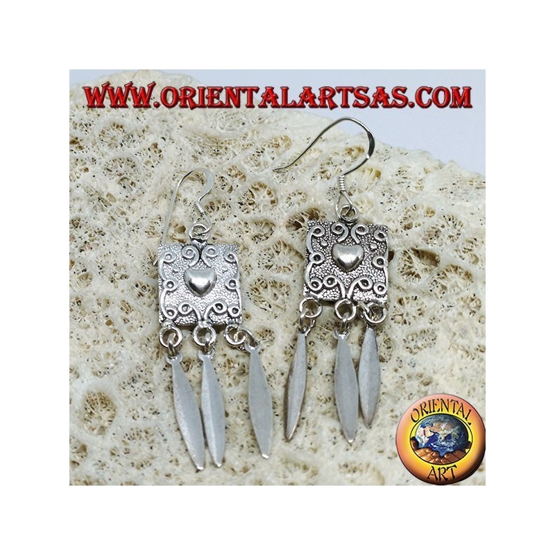 Boucles d'oreilles en argent, bouclier de coeur et pendentifs