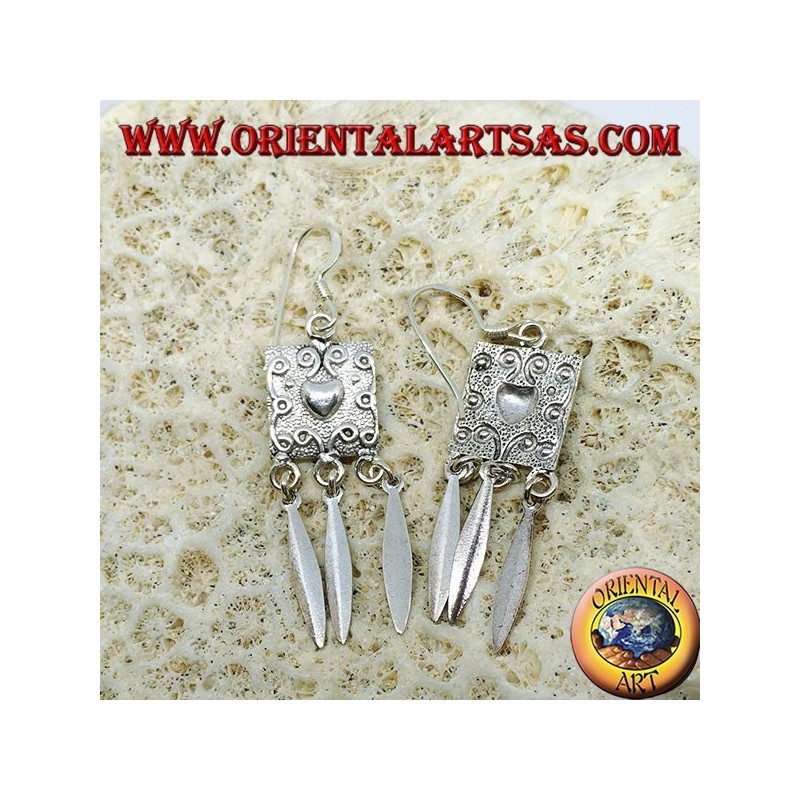 Boucles d'oreilles en argent, bouclier de coeur et pendentifs