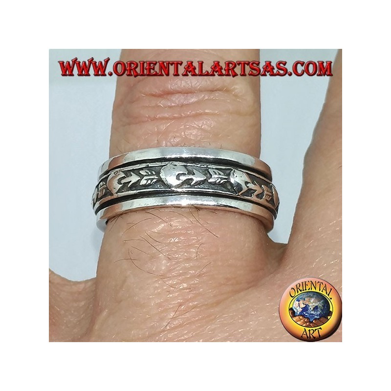 Ring aus silbernem Anti-Stress-Drehring, gebrochenes Herz, Herz mit Pfeil