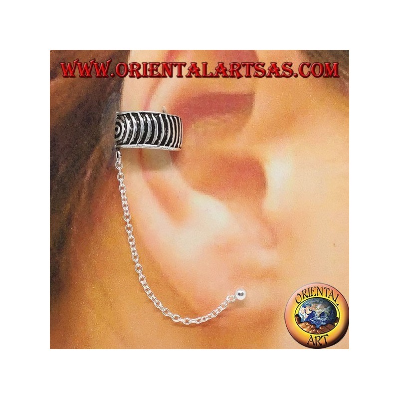 Ohr-Manschette-Ohrring mit 925 Silber-Silberkette, spiralförmiges Spiralband