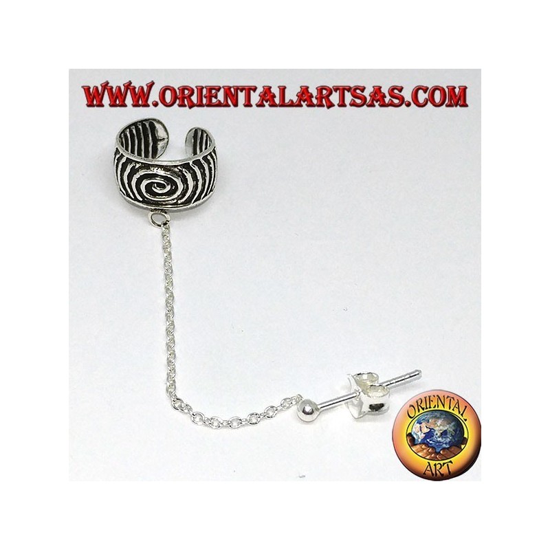 Ohr-Manschette-Ohrring mit 925 Silber-Silberkette, spiralförmiges Spiralband