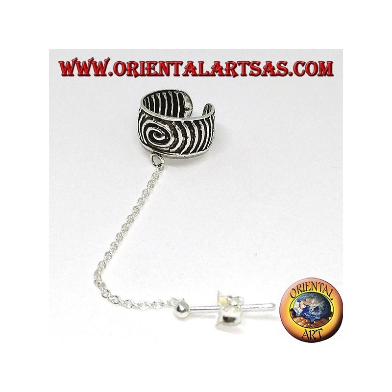 Boucle d'oreille manchette d'oreille avec chaîne en argent 925, bande spirale ciselée