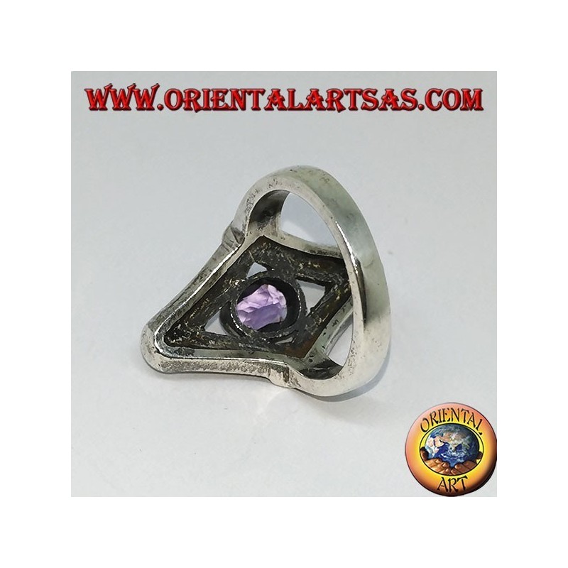 Silberring in Raute mit Markasit und natürlichem ovalen Amethyst