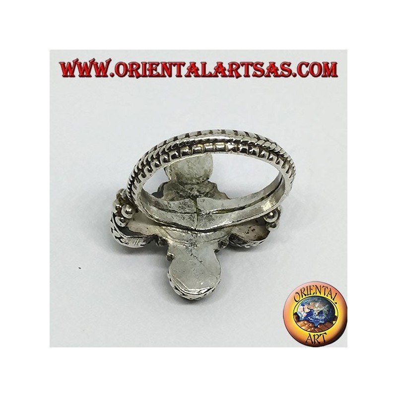 Silver ring in the shape of a cross with natural corals and turquoise