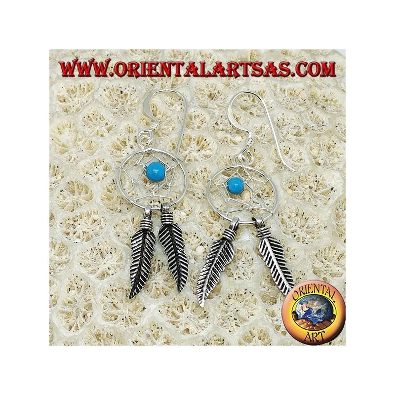 Boucles d'oreilles en argent attrape-rêves petit avec boule turquoise
