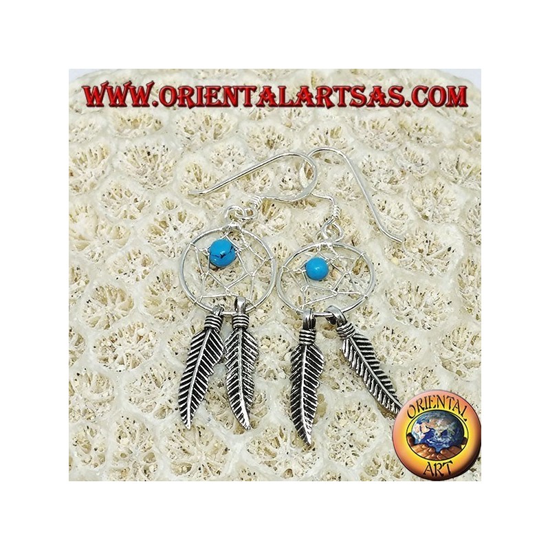 Boucles d'oreilles en argent attrape-rêves petit avec boule turquoise