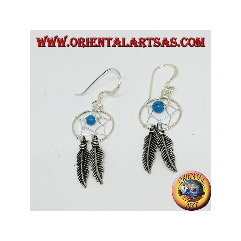 Boucles d'oreilles en argent attrape-rêves petit avec boule turquoise