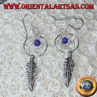 Earrings in silver little dream catcher with lapis lazuli ball